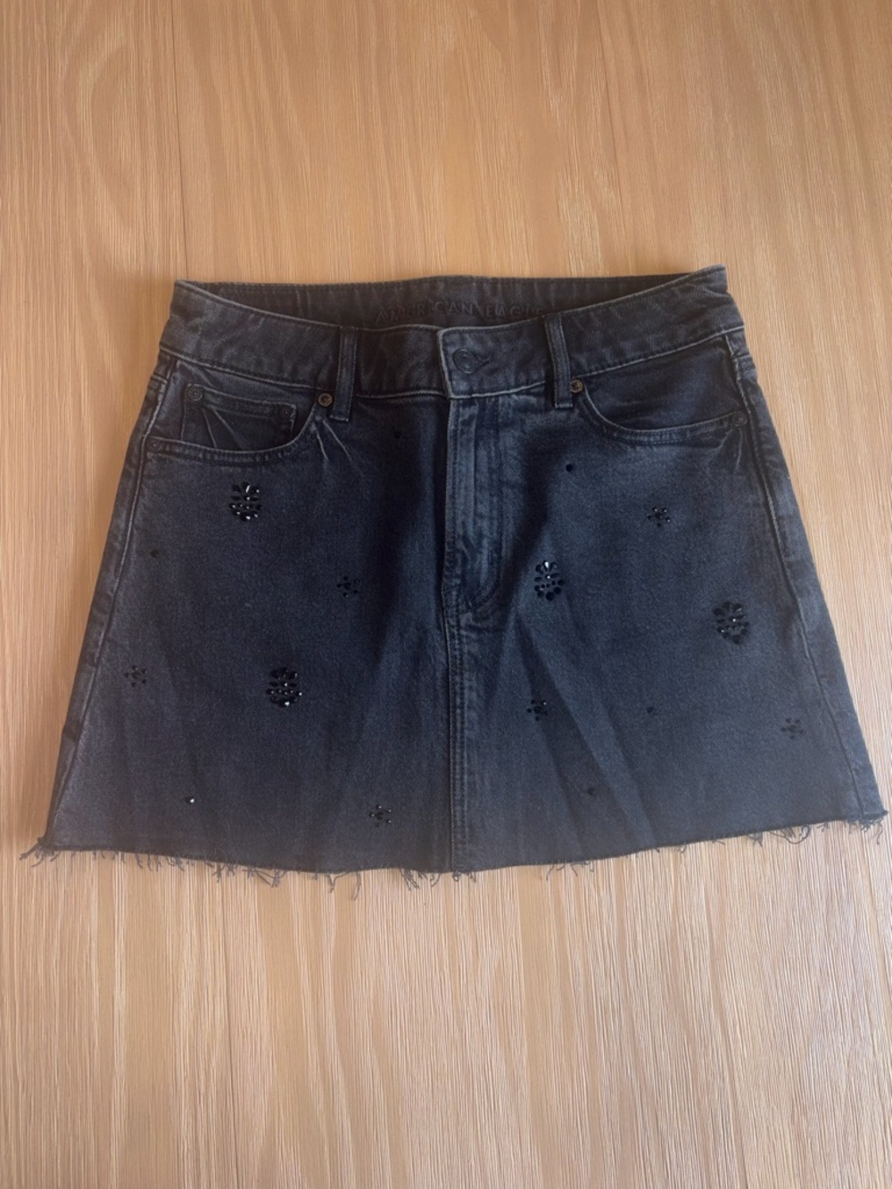 American Eagle Outfitters Black Embellished Denim Mini Skirt